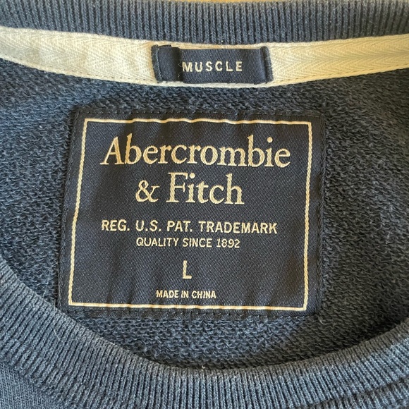 Abercrombie & Fitch Muscle '1892' Logo Fleece Sweatshirt in Blue Size L - Picture 3 of 4
